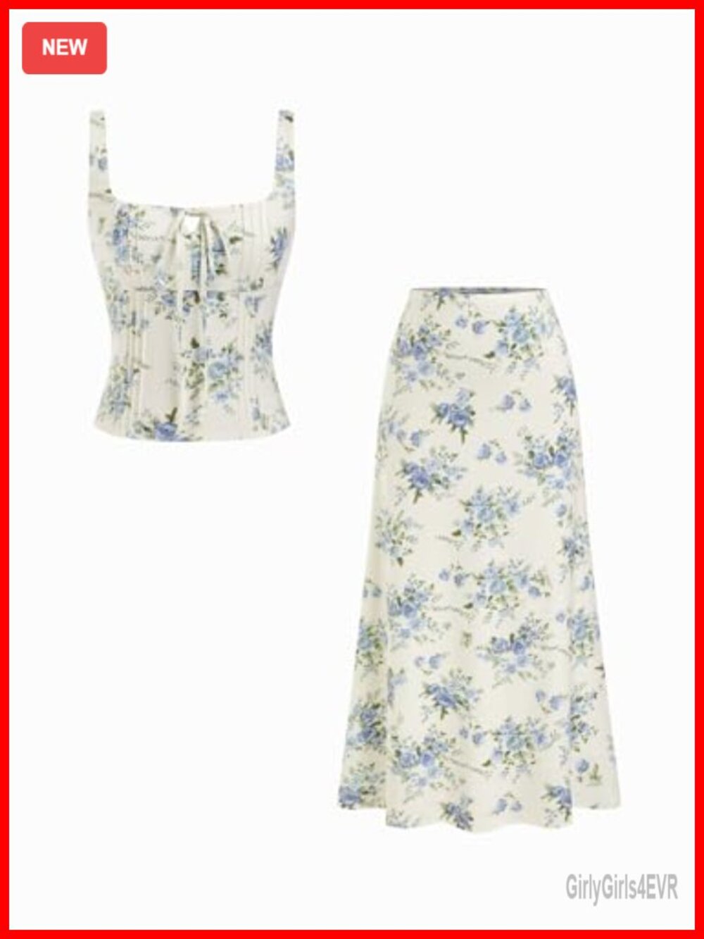 Floral Two Piece Skirt Set Tie Front Cami & A-Line Skirt Summer Outfit